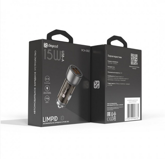 Автомобильное зарядное устройство, блок Depod DCA-002, 3A, 15W USB (2ш) 1 год гарантии, Black