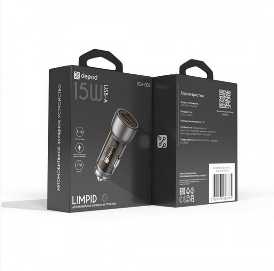 Автомобильное зарядное устройство, блок Depod DCA-002, 3A, 15W USB (2ш) 1 год гарантии, Black