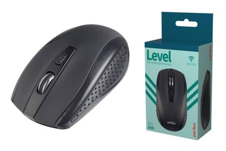 Мышь беспроводная оптическая Perfeo "LEVEL", 4 кн, DPI 800-1600, USB, чёрн.