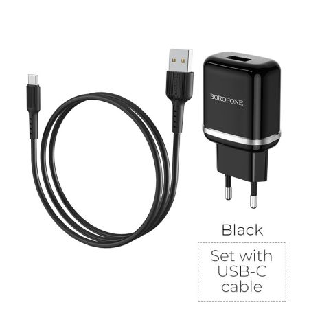 СЗУ Type-c 3.0A QC3.0 1USB Borofone BA36A 1m Black