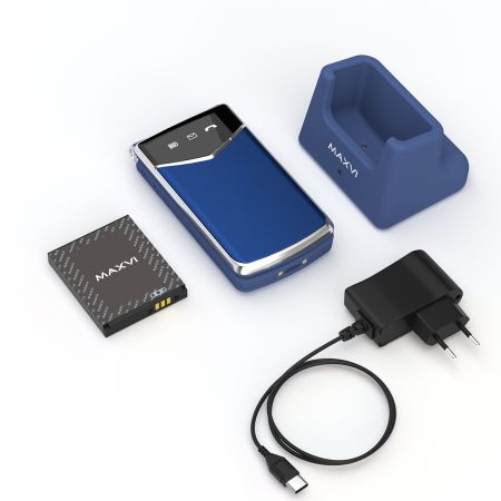 Мобильный телефон MAXVI E11ds, 2.8”, 1500 mAh Blue-Silver + Док-станция