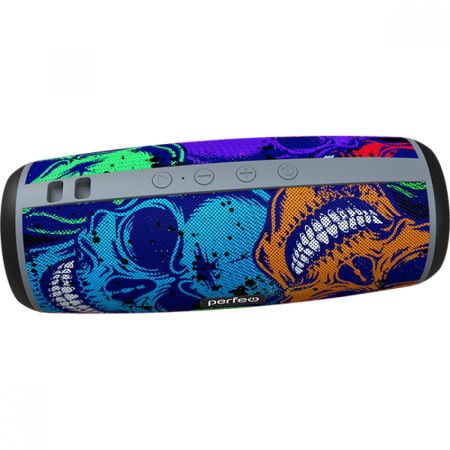 Колонка Perfeo SKULLS  FM, microSD, USB, AUX, мощность 12Вт, 2600mAh, граффити черепа