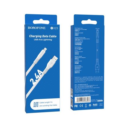 Кабель iPhone Lightning 2.4A Borofone BX23 1m White