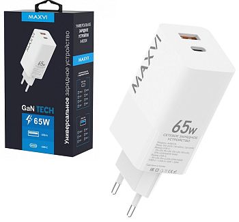 СЗУ блок 65w 1USB + 1Type-C, Maxvi A482GN White