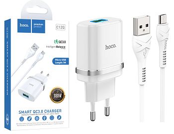 СЗУ micro USB 3A 1USB 18W Hoco C12Q White