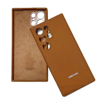 Накладка Samsung S23 Ultra коричневый с микрофиброй и закрытой камерой 