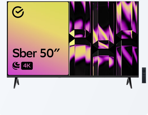 Телевизор Sber SDX-50U4126, 50"(127 см), UHD 4K RAM 1,5GB чёрный