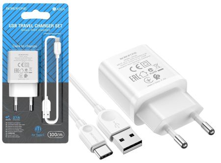 СЗУ Type-C 2.1A, 5W 1USB Borofone BA52A White