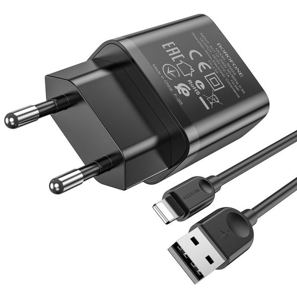 СЗУ iPhone Lightning 2.1A, 5W 1USB Borofone BA52A Black