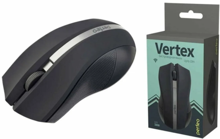 Мышь беспроводная оптическая Perfeo "VERTEX", 3 кн, DPI 1000, USB, чёрн/серебр