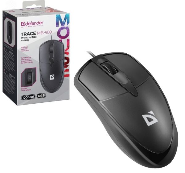 Мышь проводная DEFENDER Trace MB-989,1,2м,1000dpi Black