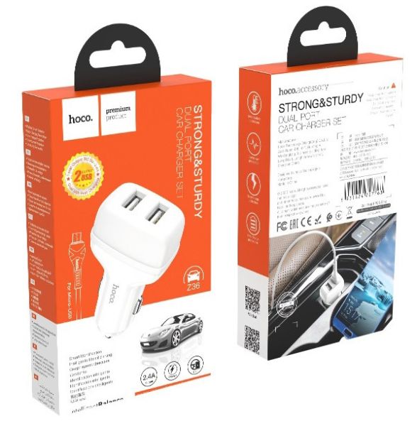 АЗУ micro 2.4A 2USB Hoco Z36 White