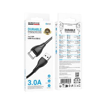 Кабель Type-C - USB 3.0A Borofone BX121 Energy 1m Black