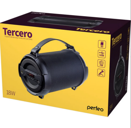 Колонка Perfeo "TERCERO" FM, MP3,microSD,USB,AUX мощность, разьем 6,3мм, 18Вт, 3000мАч Black-green