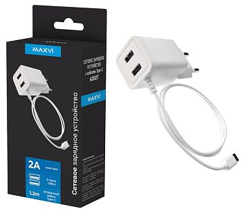 СЗУ Type-c + 2USB, 2.0A, 1.2, 10W Maxvi A202T White