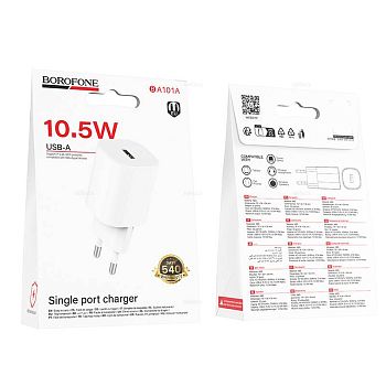 СЗУ Type-C 2.1A, 10.5W, 1USB Borofone BA101A 1m White