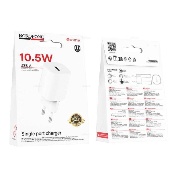 СЗУ Type-C 2.1A, 10.5W, 1USB Borofone BA101A 1m White