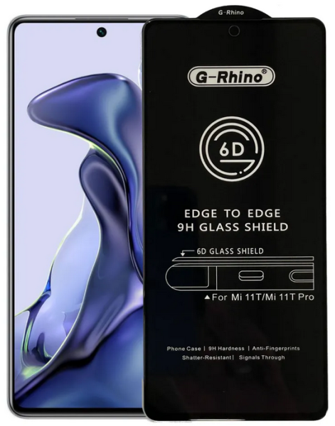 Стекло защитное Xiaomi 11T /Xiaomi 11T Pro Черное 3D G-Rhino