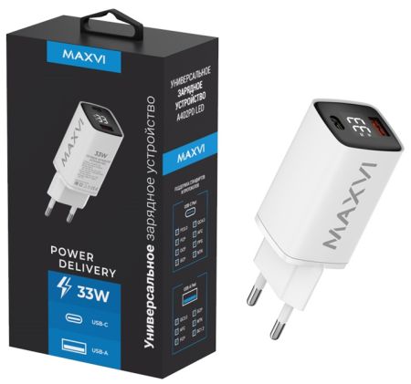СЗУ блок 33w 1USB + 1Type-C Maxvi A402PD LED White