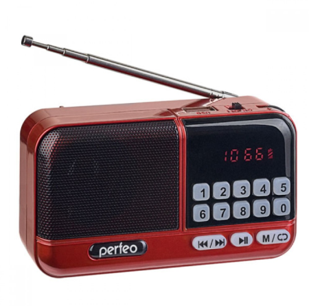 Радиоприемник Perfeo ASPEN FM+ 87.5-108МГц/ MP3/ питание USB или 18650/ красный