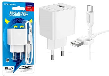 СЗУ Type-C 2.1A, 10.5W, 1USB Borofone BAS11A 1m White