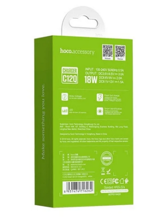 СЗУ блок 3.0A QC3.0 1USB HOCO C12Q  White