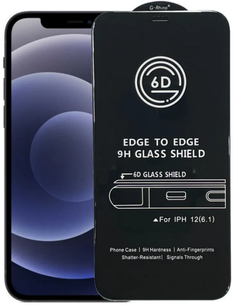 Стекло защитное iPhone 12/ iPhone 12 Pro (6.1) Черное 3D G-Rhino