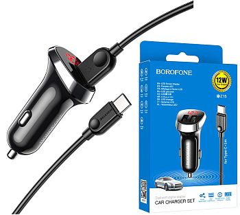 АЗУ Type-C 2.4A, 2USB Borofone BZ15 Max Borofone Black