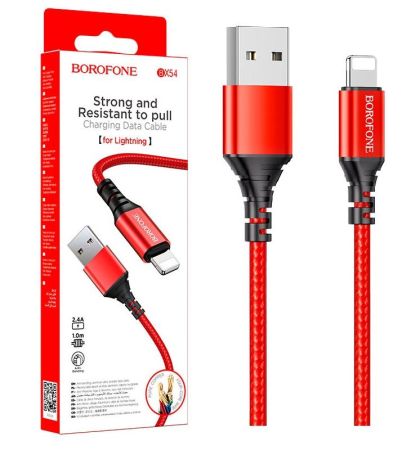 Кабель iPhone Lightning - USB 2.4A Borofone BX54 1m, Red