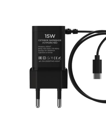 СЗУ Type-c 3.0A 15W, 1.2m, Maxvi A304T Black