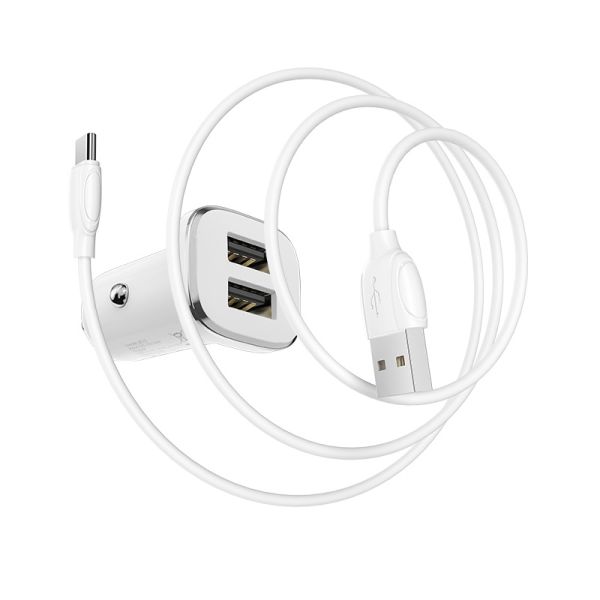 АЗУ Type-C, 2.4A 2USB, BOROFONE BZ12 White