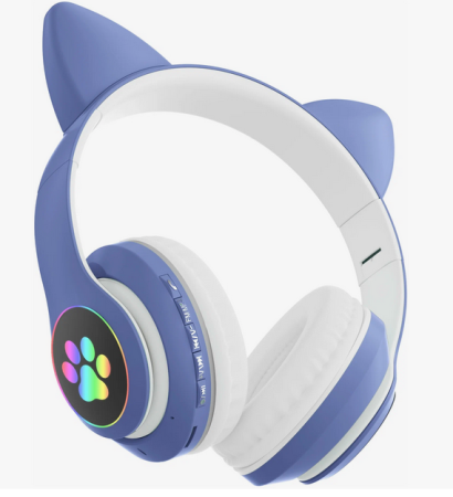 Беспроводные наушники Bluetooth CAT STN-28 со светящимися кошачьими ушками, детские (голубые)