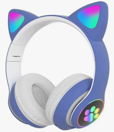 Беспроводные наушники Bluetooth CAT STN-28 со светящимися кошачьими ушками, детские (голубые)