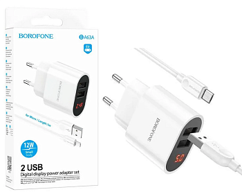 СЗУ micro 2,4A 2USB 12W Borofone BA63A Richy White