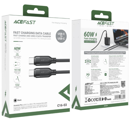 Кабель Type-C - Type-C 60W 3.0A AceFast C16-03 1m Black