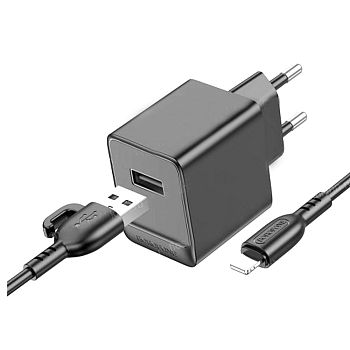 СЗУ iPhone Lightning 2.1A, 10.5W, 1USB Borofone  BAS11A Erudite 1m Black