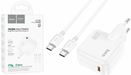 СЗУ Type-C QC3.0, 30W 1USB Hoco C112A White