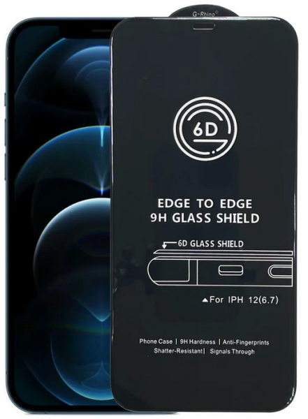 Стекло защитное iPhone 12 PRO Max (6.7) Черное 3D G-Rhino