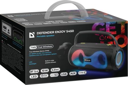 Колонка DEFENDER ENJOY S450 FM, MP3,microSD,USB,AUX мощность 10Вт, Black
