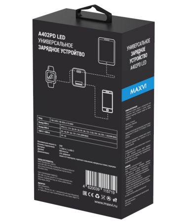 СЗУ блок 33w 1USB + 1Type-C Maxvi A402PD LED Black
