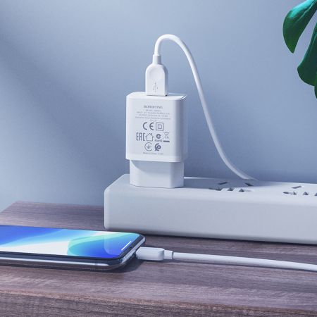СЗУ iPhone Lightning 2,1A, 10.5W 1USB Borofone BA52A White