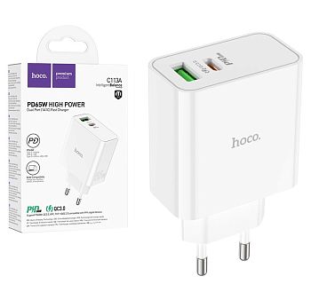 СЗУ блок 65w 1USB + 1Type-C, Hoco C113A White