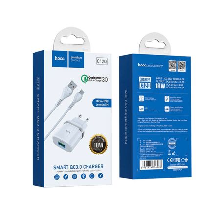 СЗУ micro 3.0A QC3.0 1USB HOCO C12Q  White