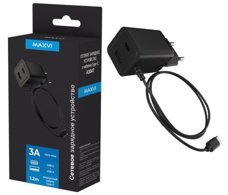 СЗУ Type-c 3.0A 15W, 1.2m, Maxvi A304T Black