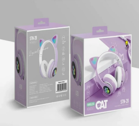 Беспроводные наушники Bluetooth CAT STN-28 со светящимися кошачьими ушками, детские (Фиолетовые)