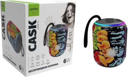 Колонка Perfeo  "CASK" 6W, MP3 USB-TF, AUX, FM, HANDS FREE, TWS граффити