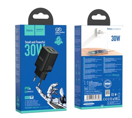 СЗУ блок 30вт 1USB + 1Type-C HOCO N13 Black +QC3.0 быстрая зарядка 