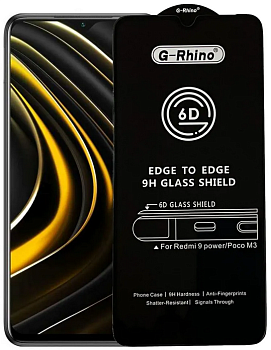 Стекло защитное Xiaomi Redmi 9 /Poco M3 /Redmi 9T Черное 3D G-Rhino