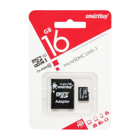  Flash micro SDHC -16Gb Class 10 с переходником SmartBuy