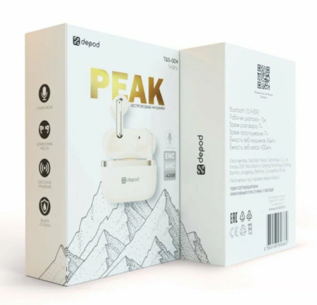 Беспроводные наушники Depod PEAK TWS-004 c шумоподавлением для iPhone и Android слоновая кость